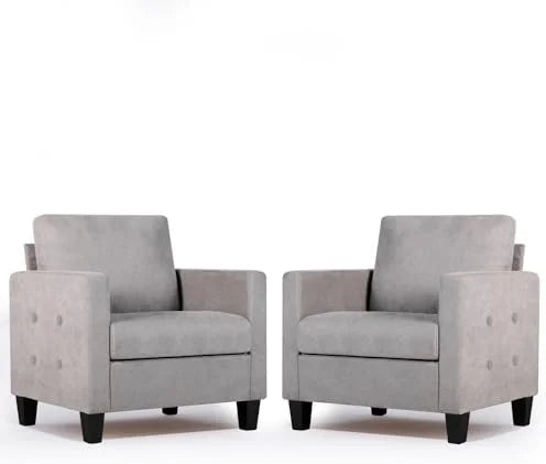 Mid-Century Modern Accent Chairs Set of 2 Upholstered Tufted Armchair Dark Grey F467