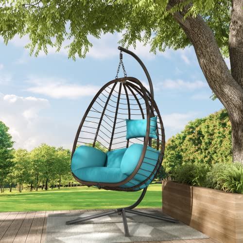 Egg Swing Chair with Stand 350lbs Capacity Blue Cushions K317