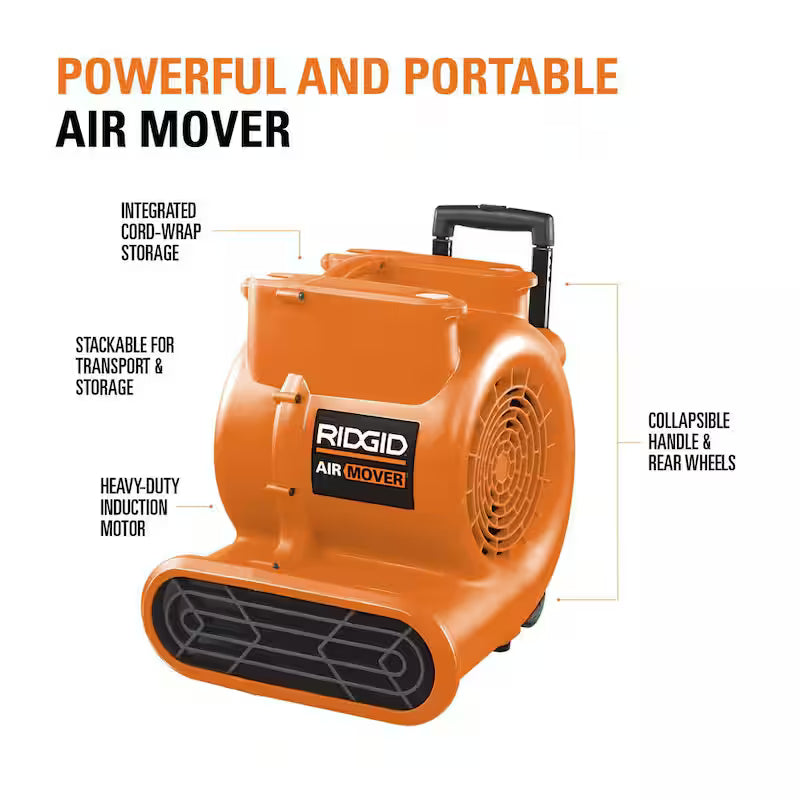 3-Speed Portable Blower Fan Air Mover with Collapsible Handle and Rear Wheels W8589