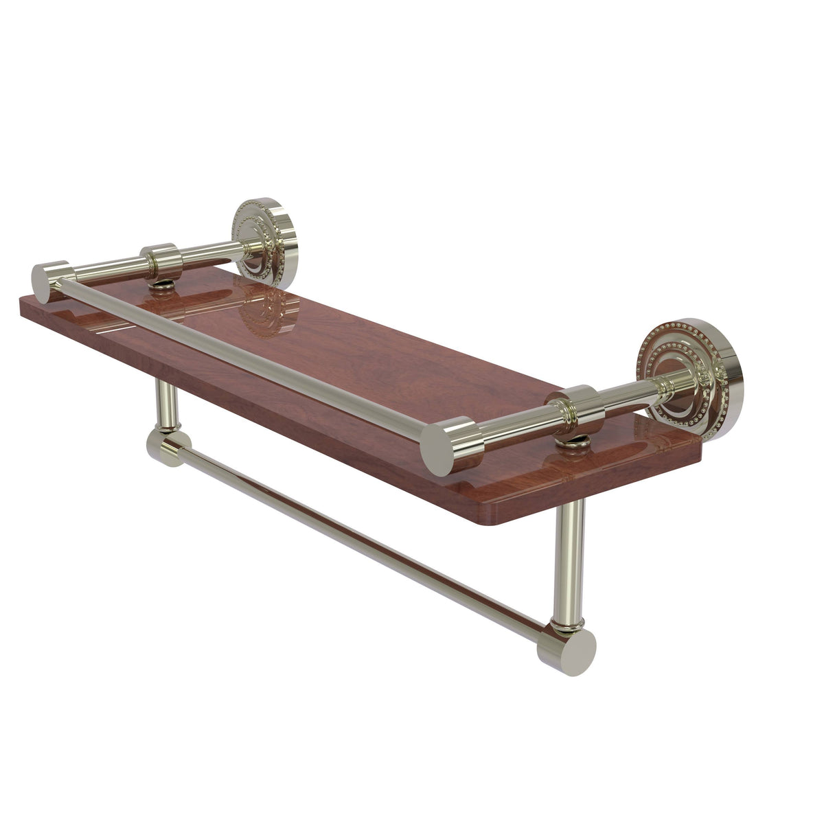 Polished Nickel Ironwood Shelf with Gallery Rail and Towel Bar T5076