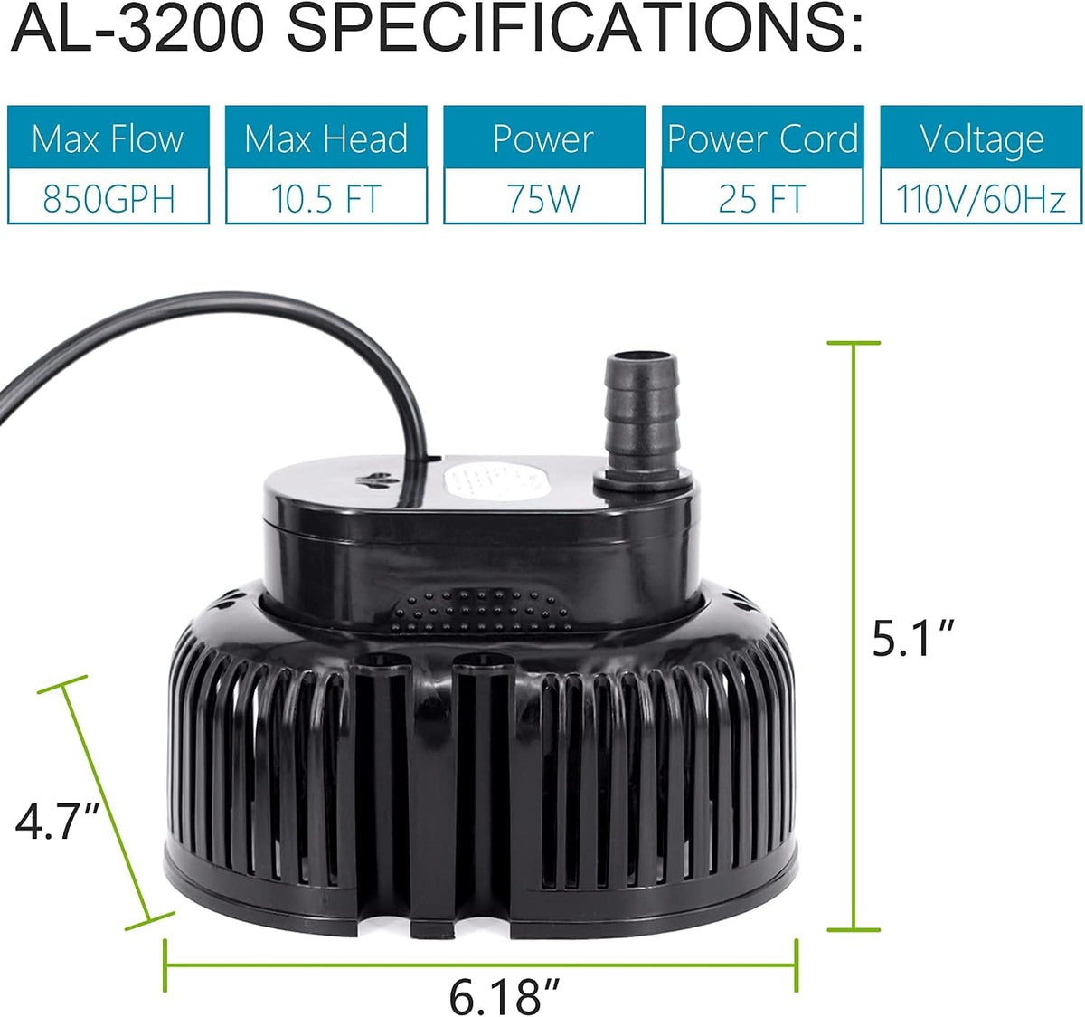 850GPH 75W Submersible Water Pump with Drainage Hose and 3 Adapters, Pack of 2 Y980