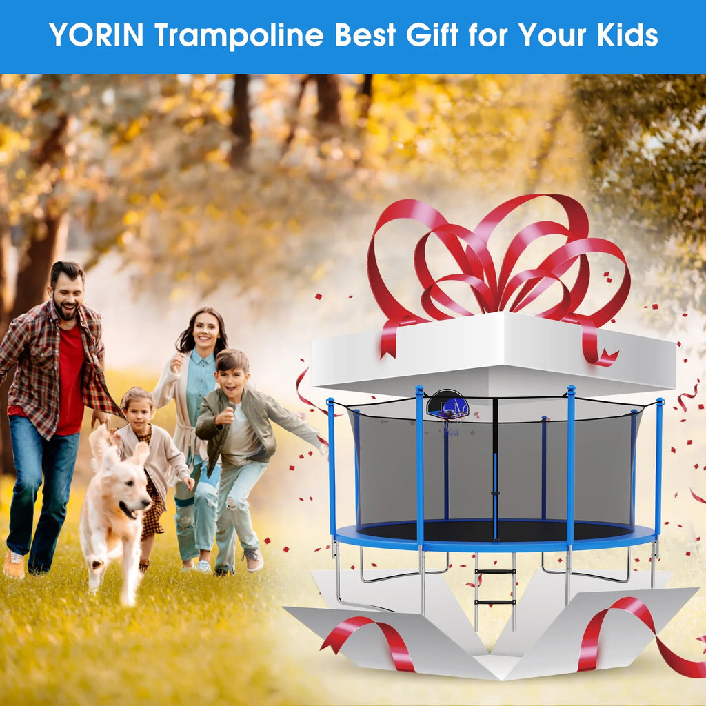 14FT Trampoline with Enclosure and Basketball Hoop P2366