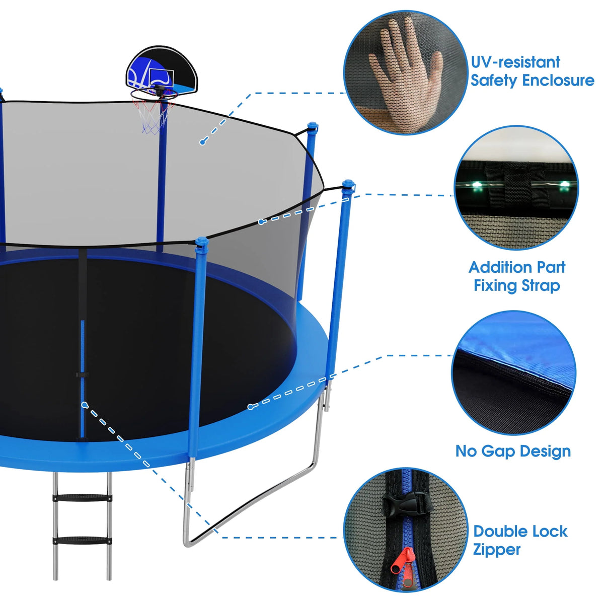 14FT Trampoline with Enclosure and Basketball Hoop P2366