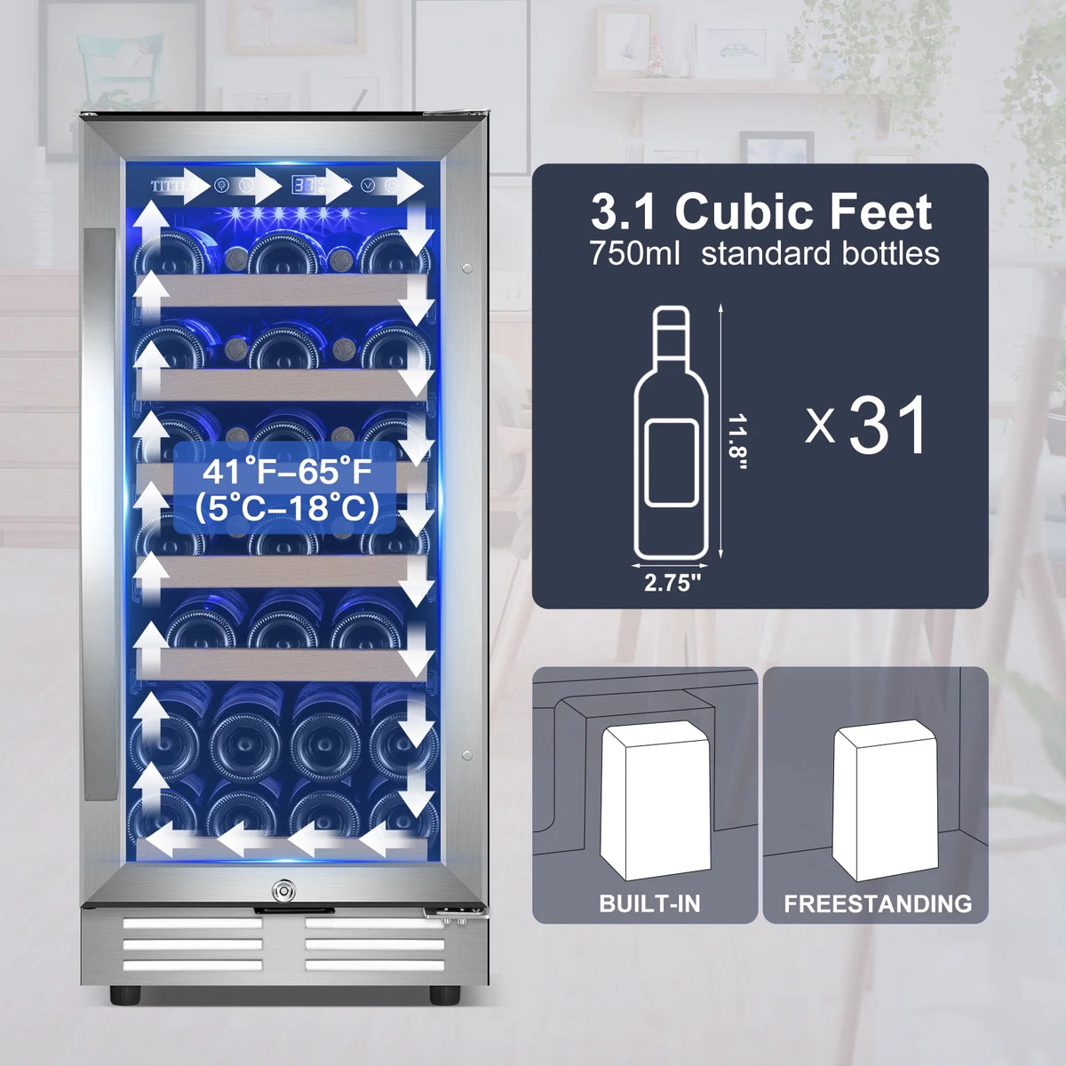 15 inch 30 Bottle Stainless Steel Wine Cooler F9869