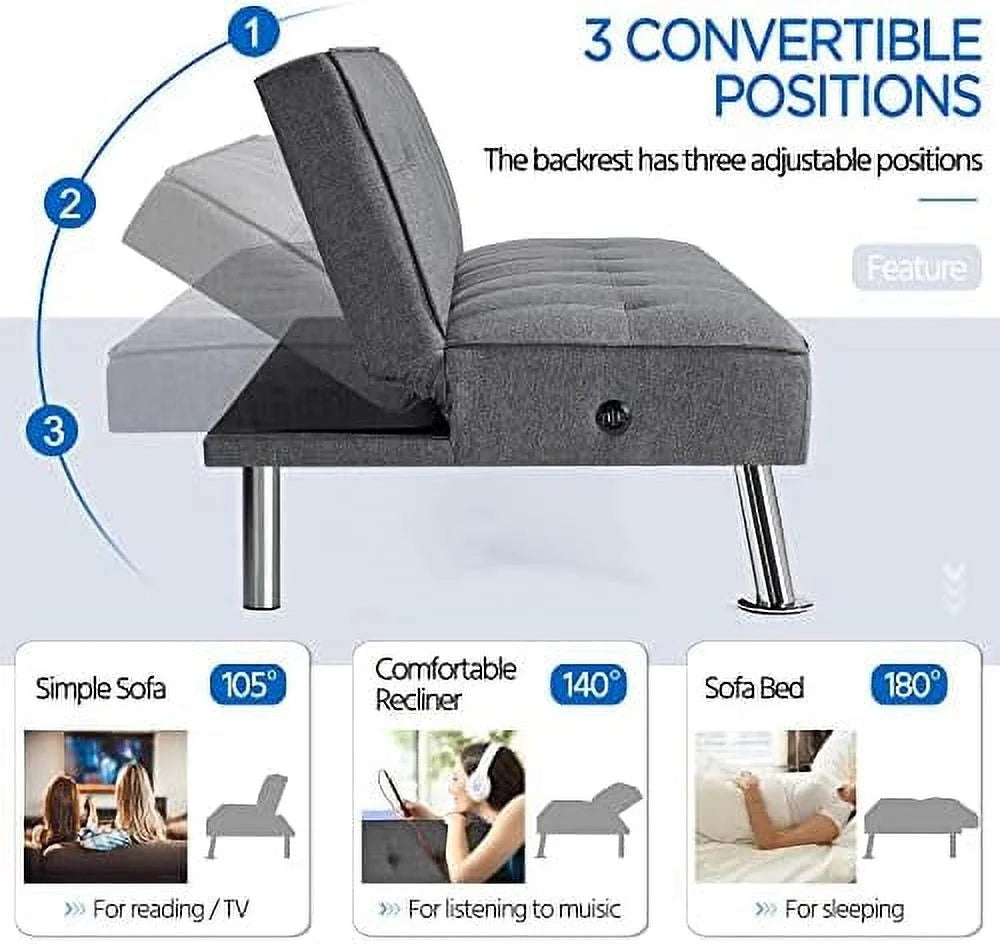 Convertible Futon Sofa Bed with USB Charging Ports H3452