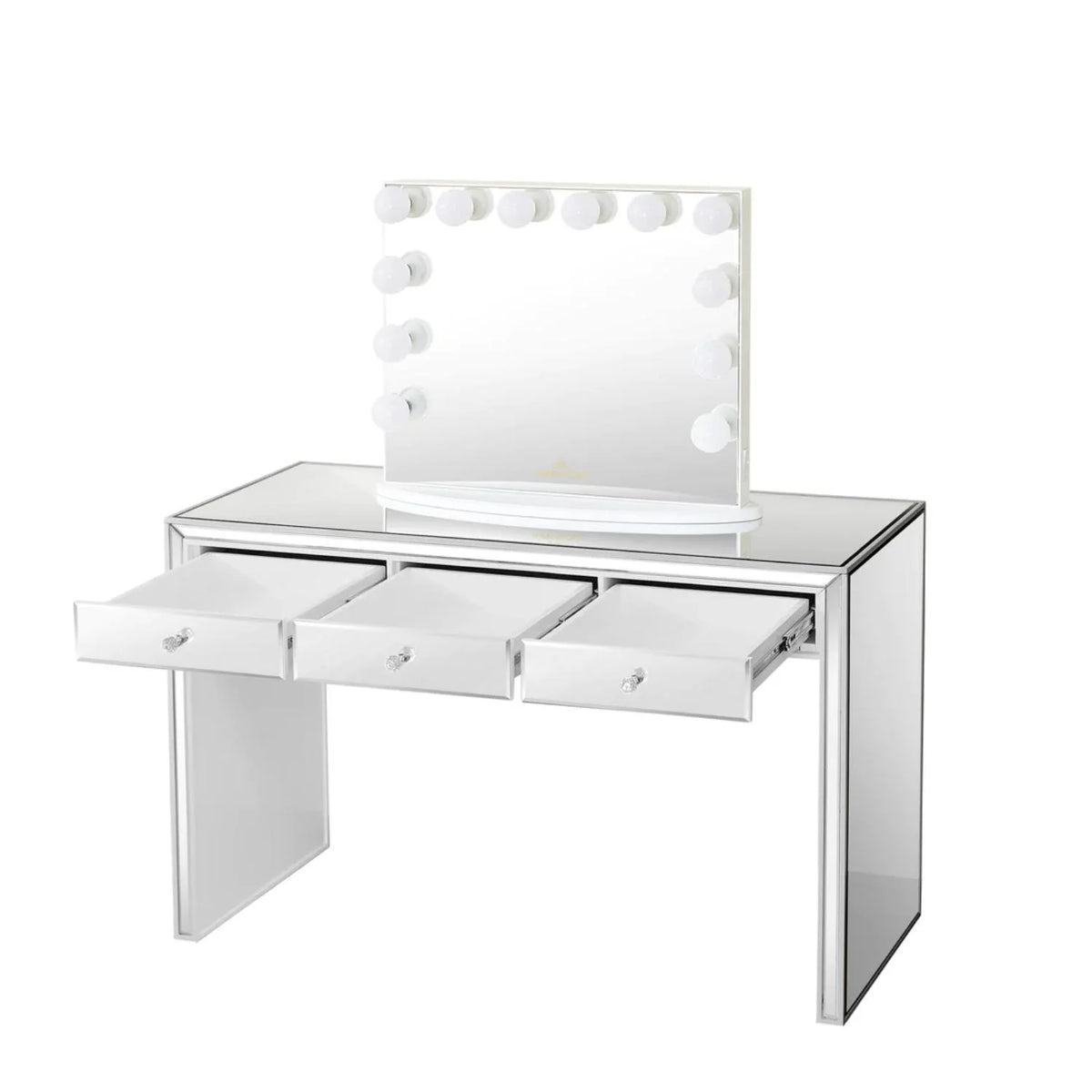 White Mirrored Vanity Table with 3 Pull Out Storage Drawers W71507