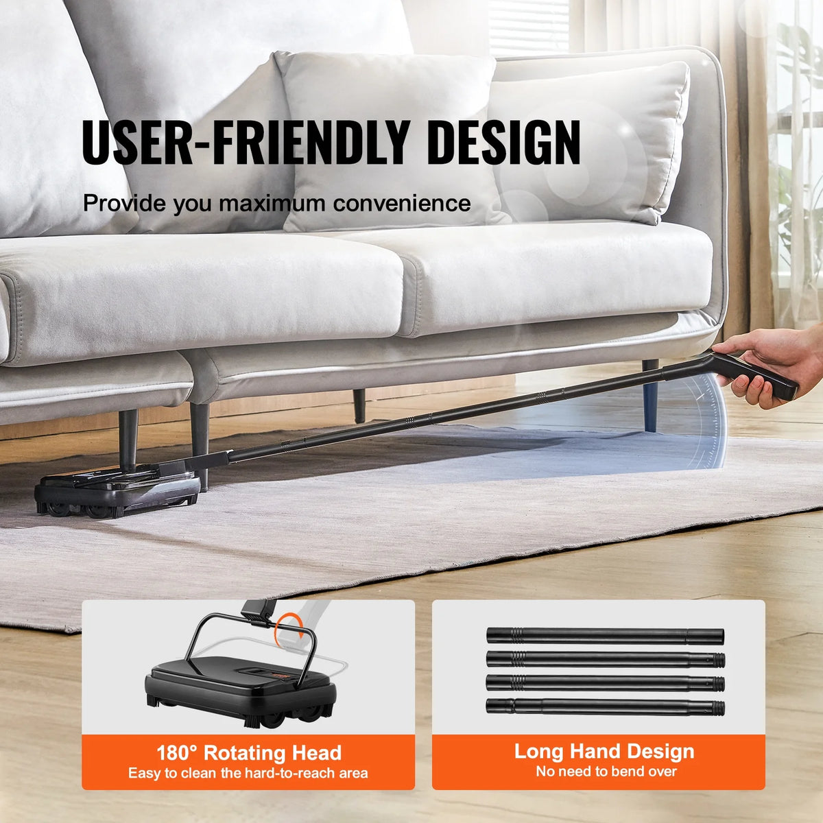 Carpet Sweeper Manual 7.87 in Non Electric Horsehair Black T929558