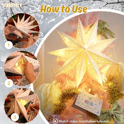 3PCS White 13.78 inch Foldable Paper Star Lantern I631724