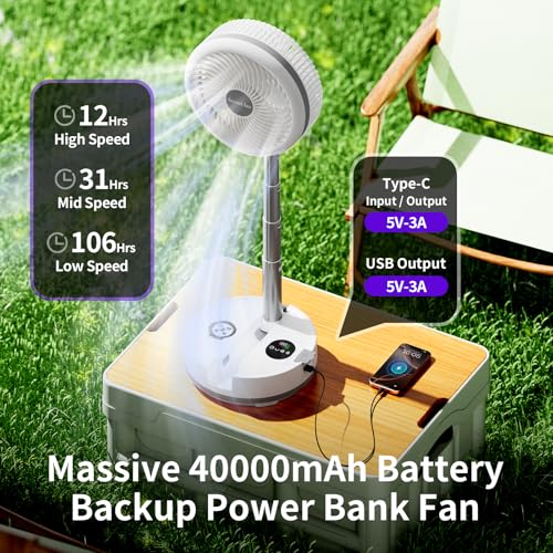 20000mAh Portable Rechargeable Foldable Fan with 8-Speed C899