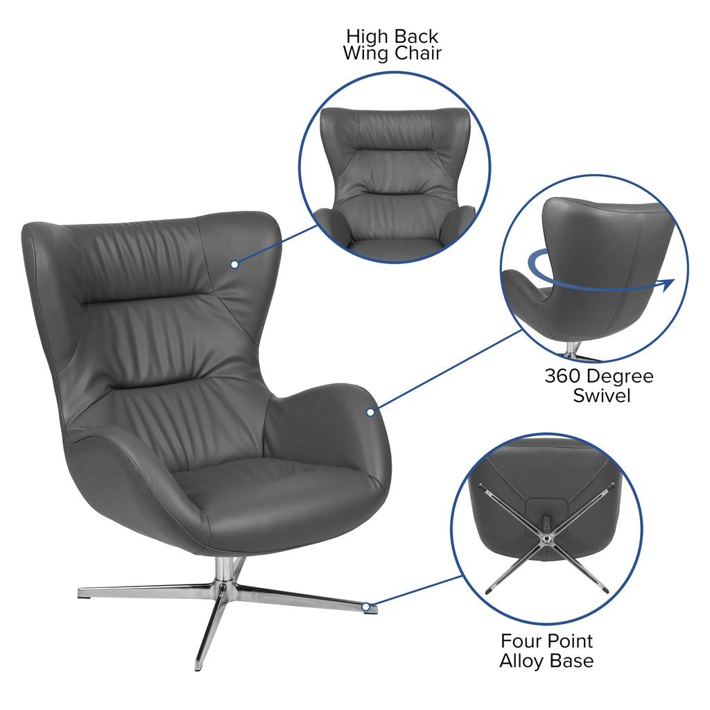 Gray LeatherSoft Swivel Wing Chair Y995312