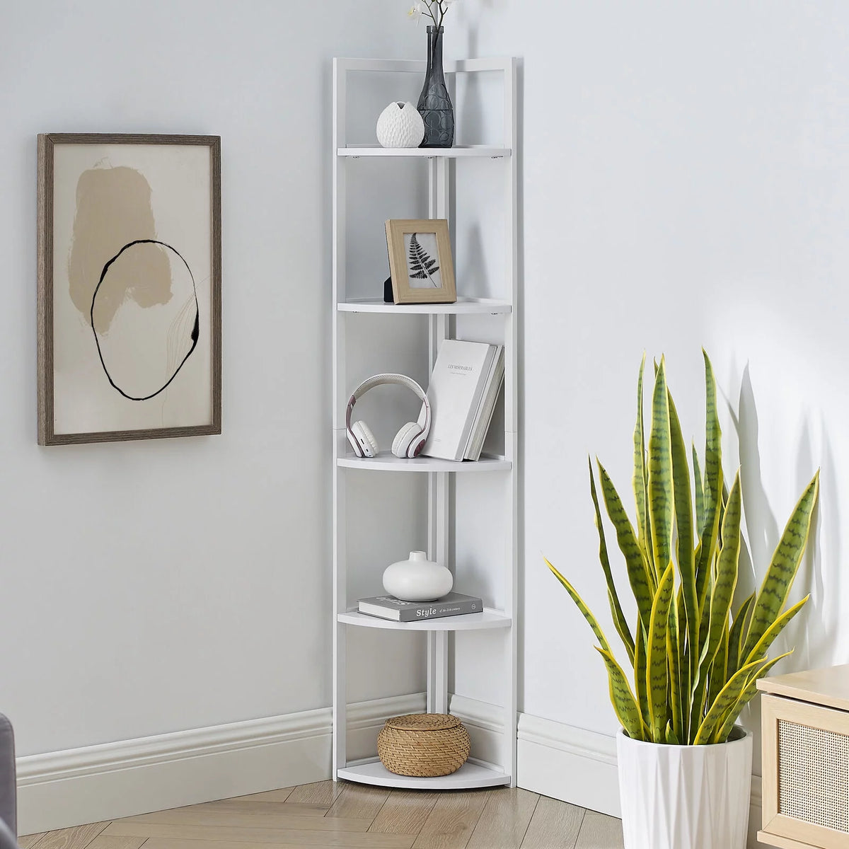 5 Tier White Corner Bookcase Shelf A72060