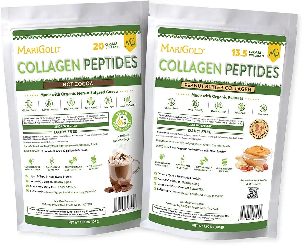 Hot Cocoa and Peanut Butter Collagen Bundle Grass-fed Type I & III Collagen Peptides M13226