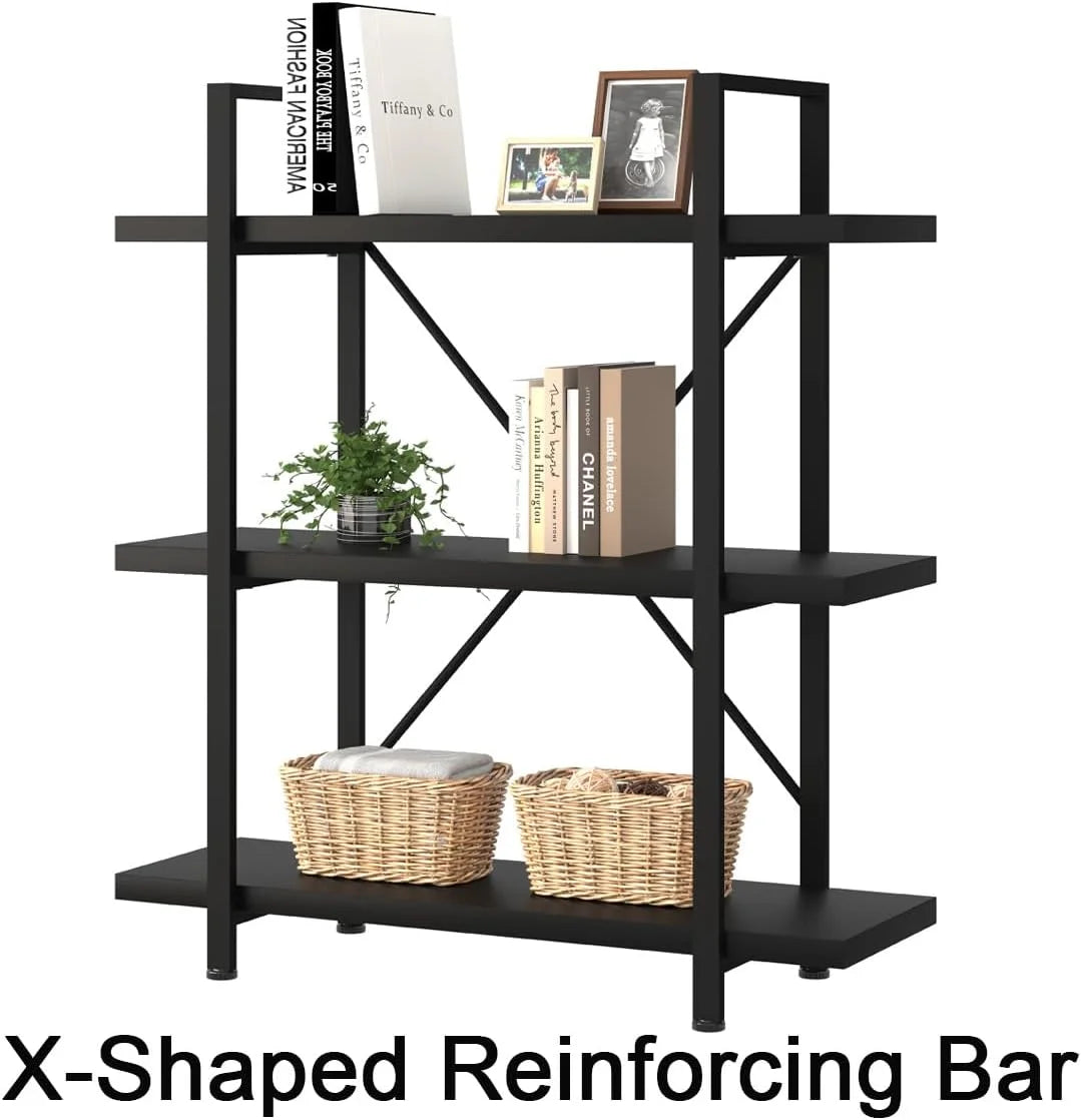 Black 3 Tier Metal Wooden Bookshelf M195262