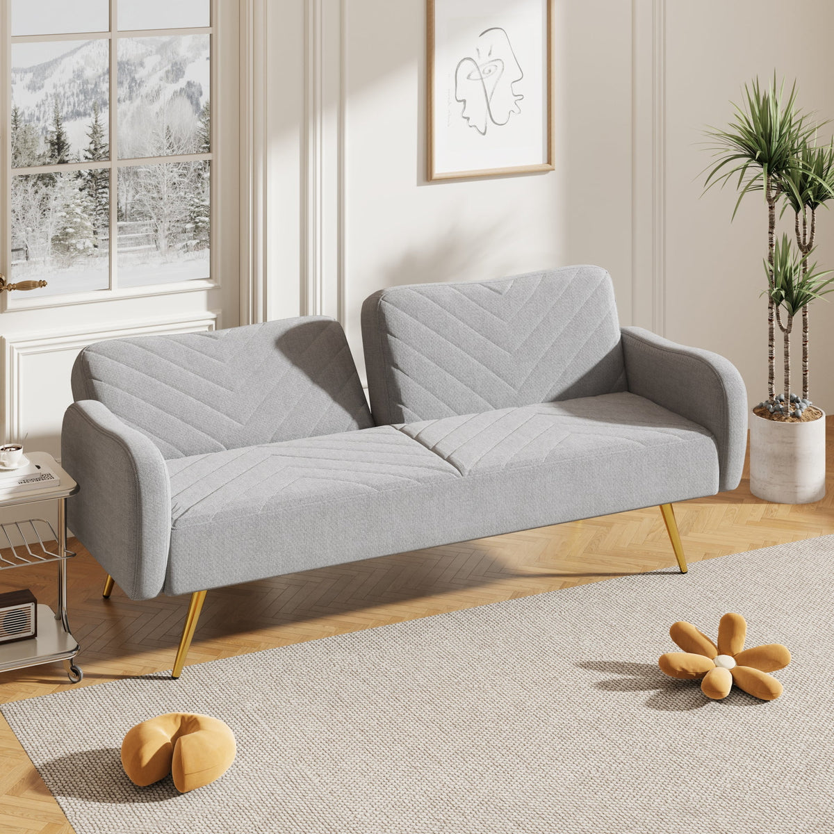70.5" Linen Convertible Sleeper Sofa Bed with Adjustable Splitback M77932