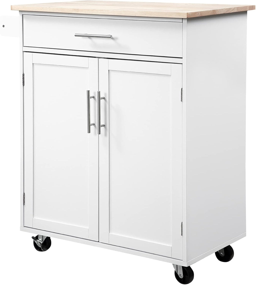 White Kitchen Island Cart with Drawer and Storage Cabinet J27249