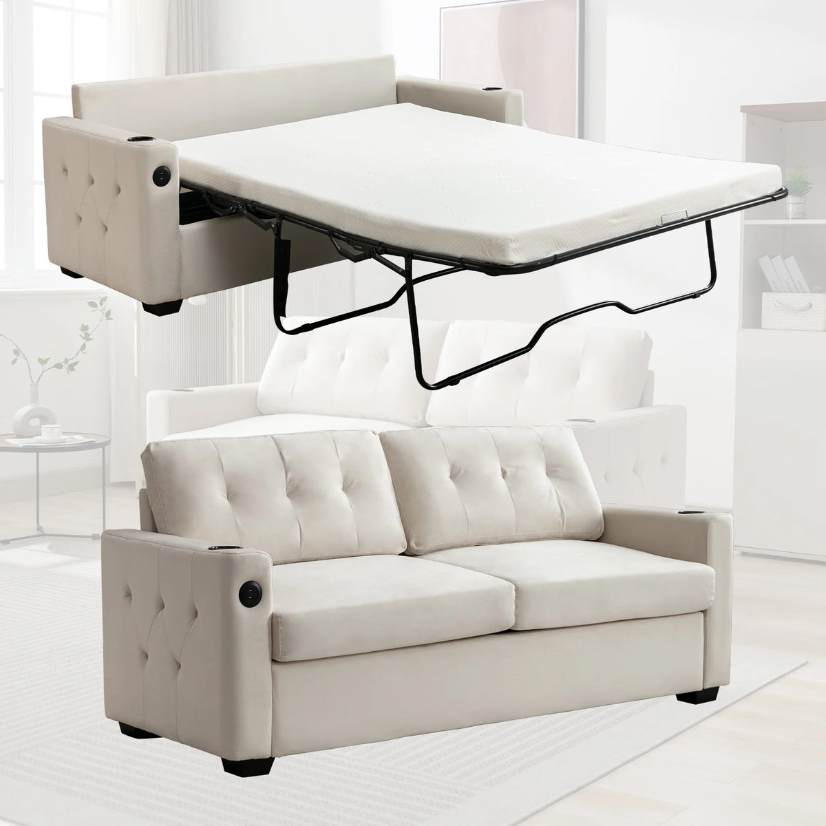 2-in-1 Convertible Sleeper Sofa Bed Full Size Daybed with Memory Foam Mattress D54119